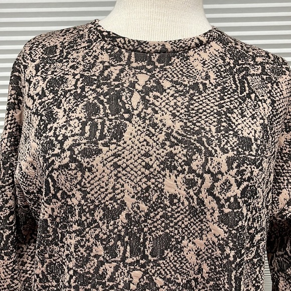 Zara Tan and Black Snakeskin Print Empire Waist 3/4 Sleeve Mini Dress - Picture 3 of 8